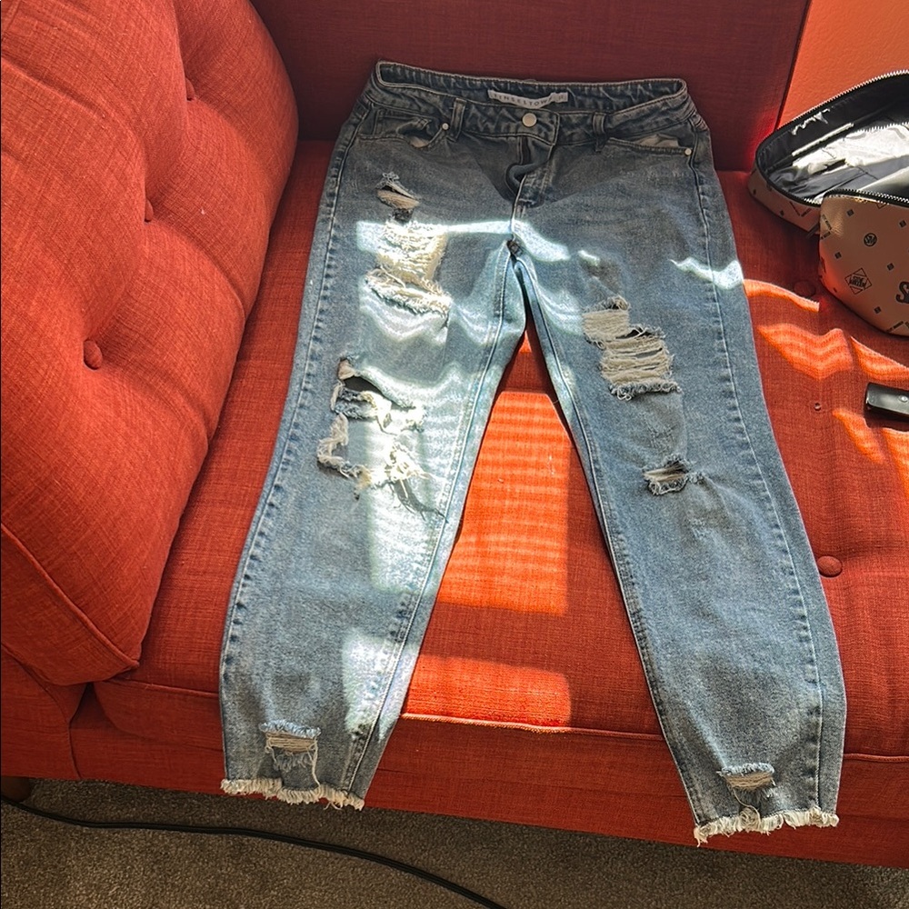 Distressed Blue Jeans